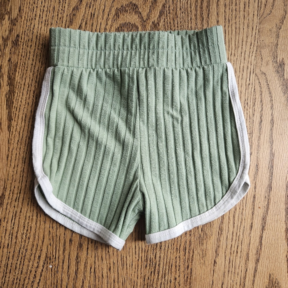 Green Ribbed Shorts with White Trim